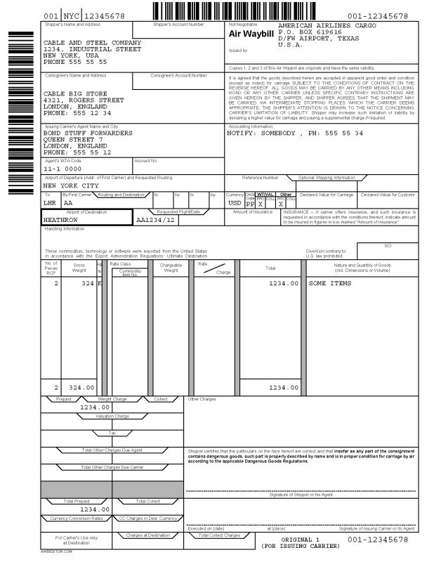 Mẫu Air Waybill